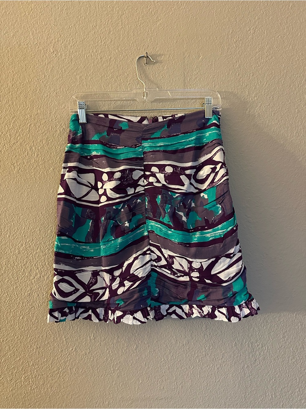 Anthropologie Teal, Purple and White Striped Ruffle Mini Skirt